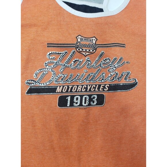 Harley Davidson Motorcycles Rhinestone Tank Top Black Orange Gray Size L - Picture 5 of 10
